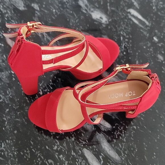 BRAND NEW TOP MODA  LOVELY-1  CRISS-CROSS ANKLE STRAP BLOCK HEELS - Picture 7 of 16